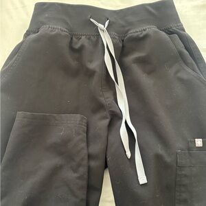 Figs Black straight leg with Gray Drawstring